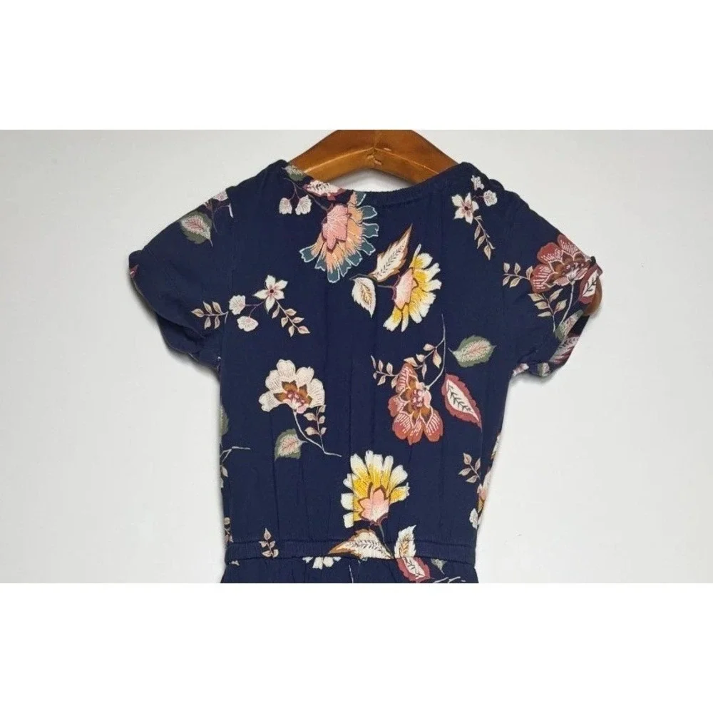 Old Navy Jumpsuit Girls L 10-12 Blue Floral‎ Relaxed Fit Straight Leg Romper